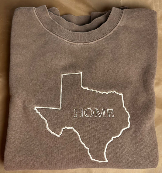 Texas is Home - Premium Embroidered Crewneck
